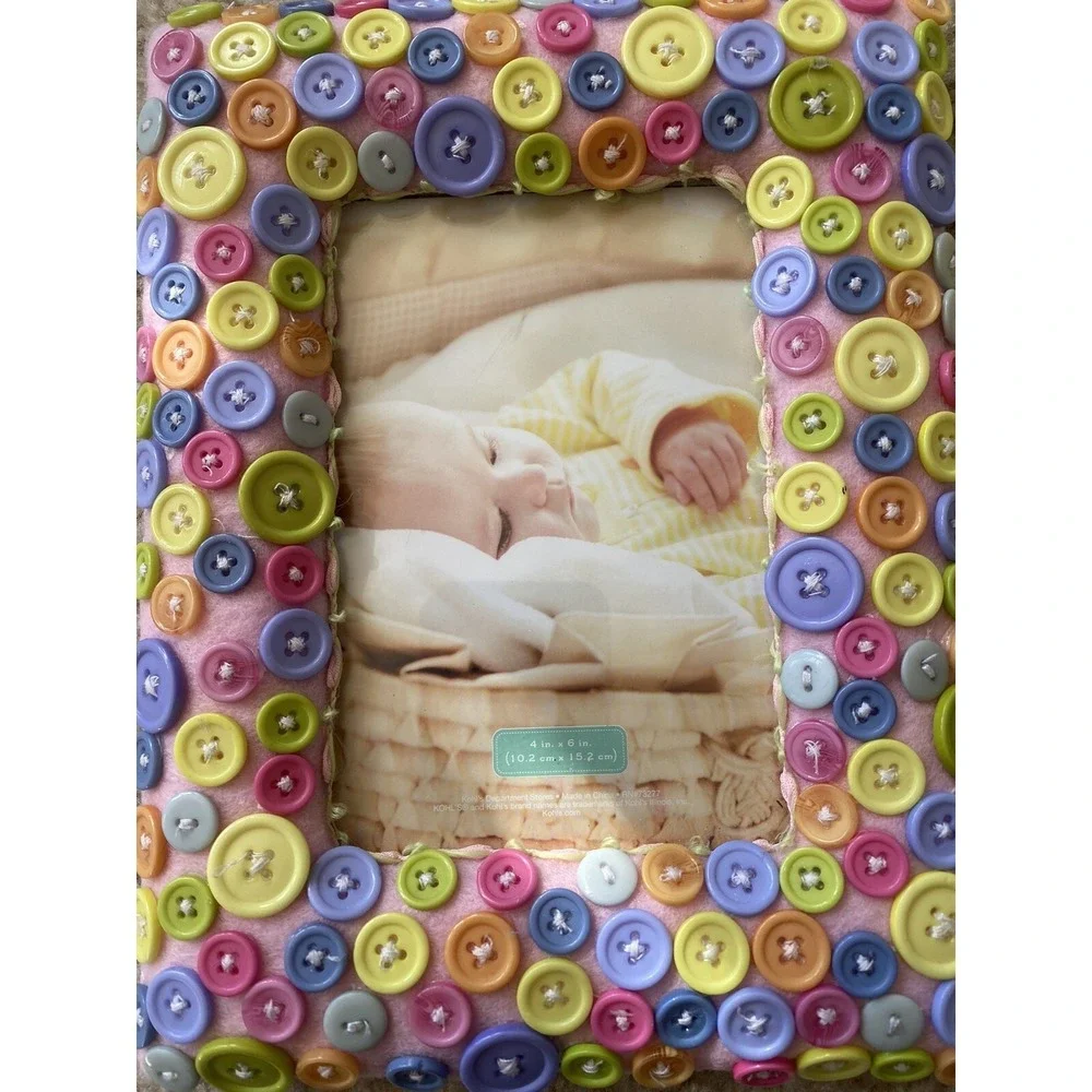 Kohls Sewing Buttons Photo Picture Frame 4x6 Pink Pastel Baby Shower Nursery